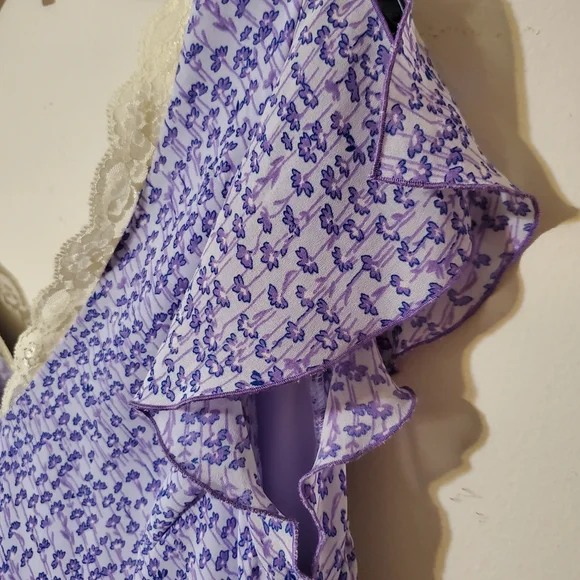 Vintage Lavender Floral Lace-Trim Women's Ruffle Maxi Dress Large - Picture 6 of 8